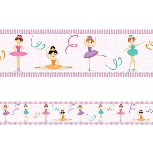 Kit 4 Faixas Decorativas Adesiva Infantil Menina Bailarinas Fita Quarto