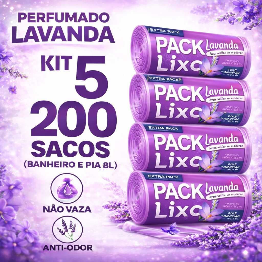 Kit Com Sacos de Lixo Para Pia e Banheiro Cozinha  Neutraliza Odores Evita Insetos Lavanda
