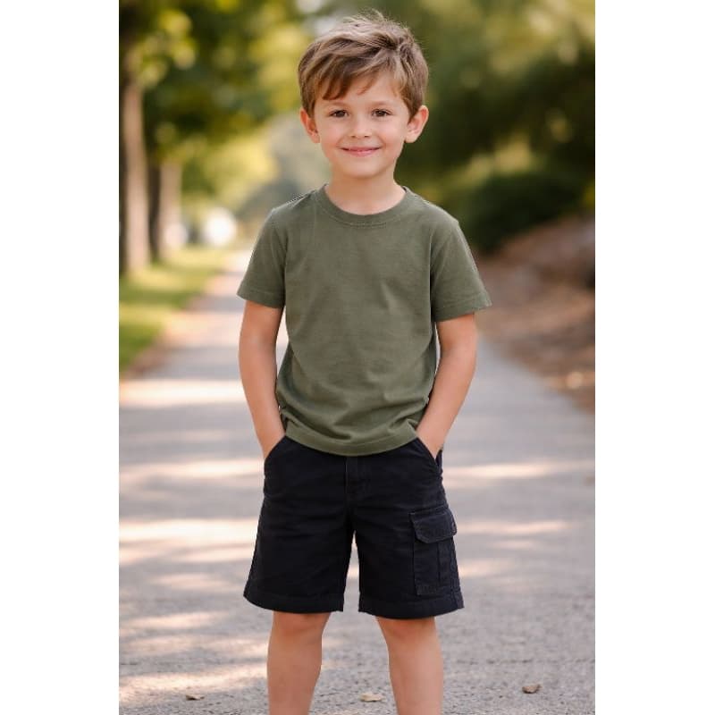 conjunto infantil de menino cargo menino básico moda casual 100% algodão e bermuda brim