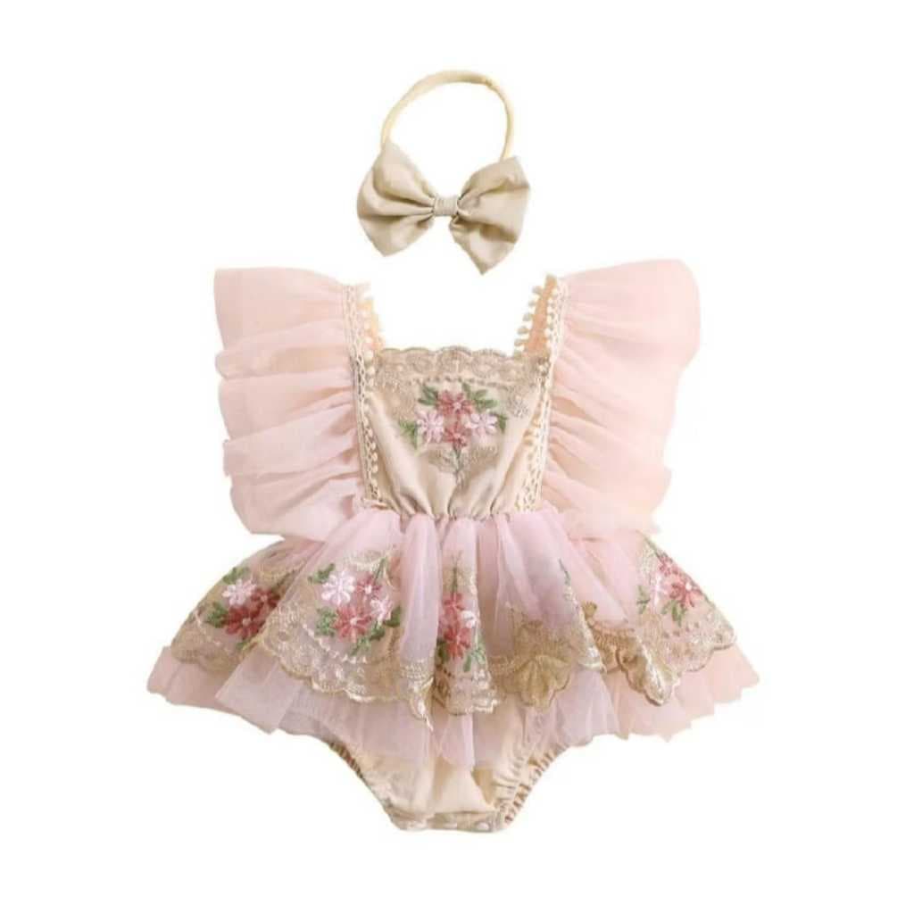 Body Romper De Renda Bebê Tule Menina Macaquinho Bordado Luxo Infantil Festa