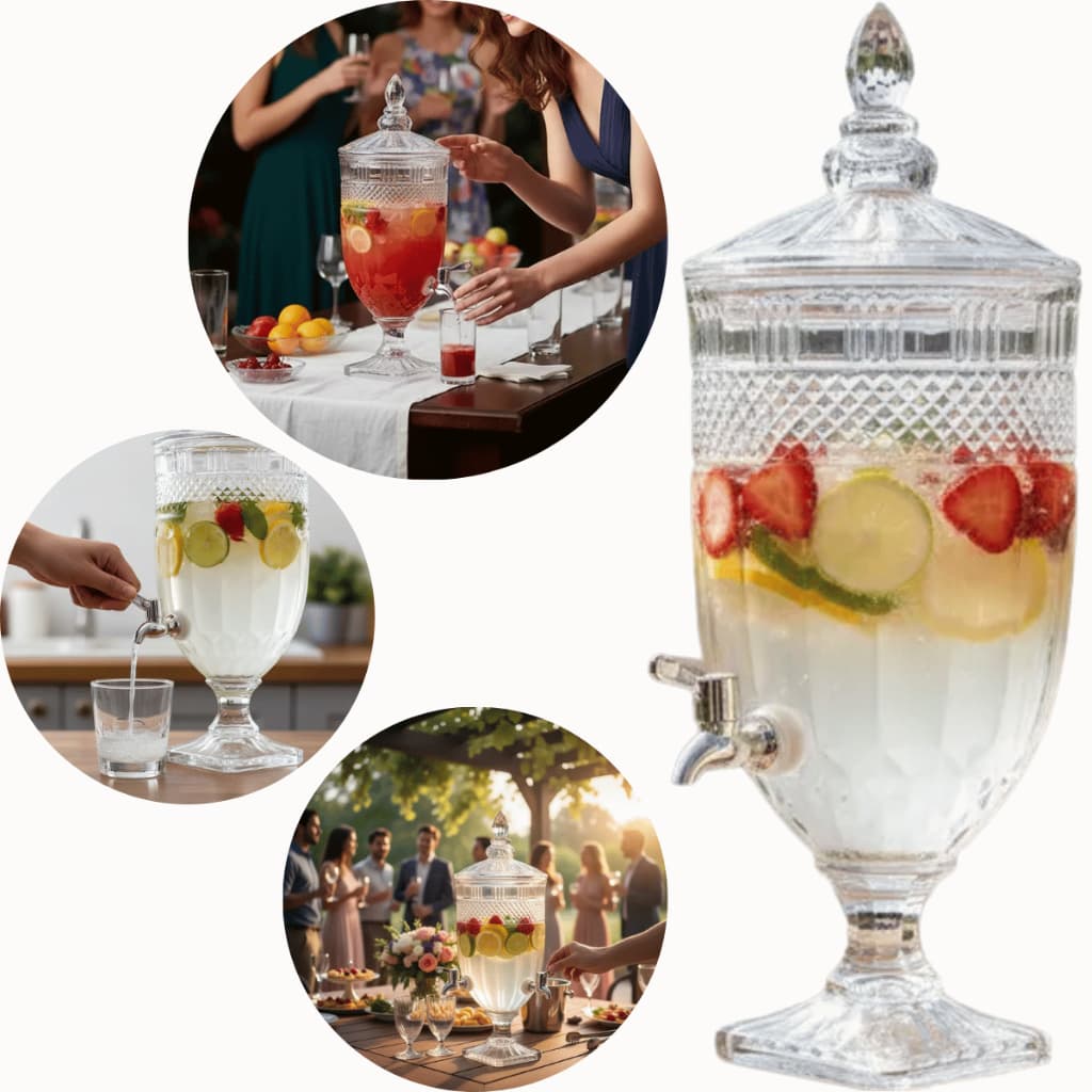 Dispenser Suqueira Vidro Cristal Luxo 3 L Drinks Servir Suco Bebida Eventos Buffet Agua Saborizada