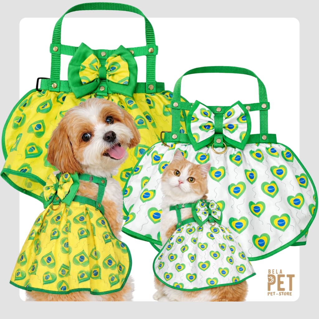 Coleira Peitoral de Saia - Gato ou Cachorro - Copa do Mundo - Acompanha Guia - Copa do mundi Pet