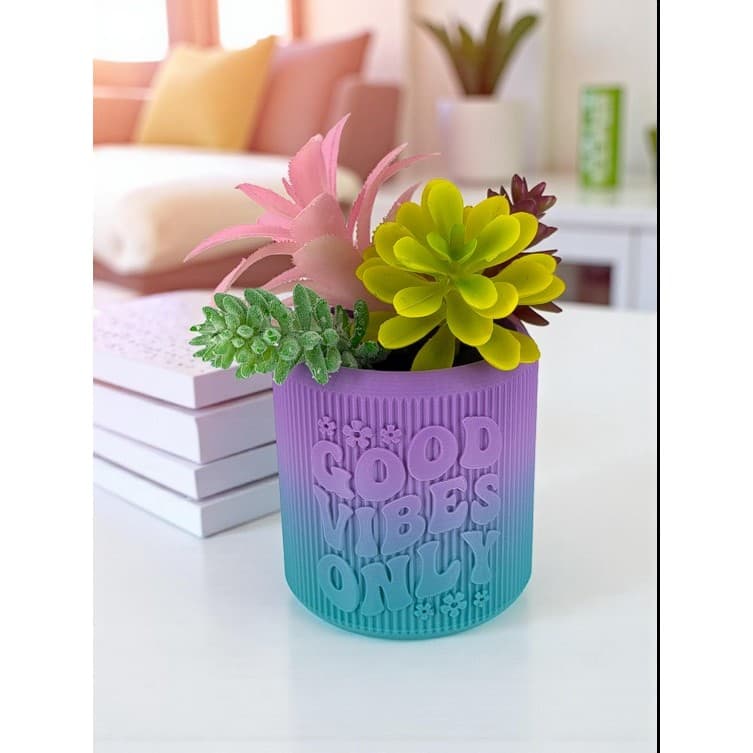 Vaso Decorativo 3D PLA Good Vibes Only Porta Planta Moderna Sala Quarto Presente Criativo