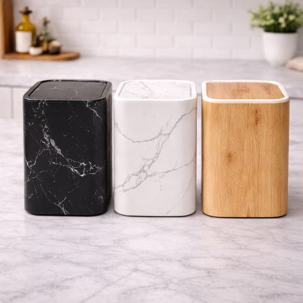 Lixeira Basculante Compacta Mármore – Design Elegante para Banheiro, Lavabo e Cozinha 7litros 9litros
