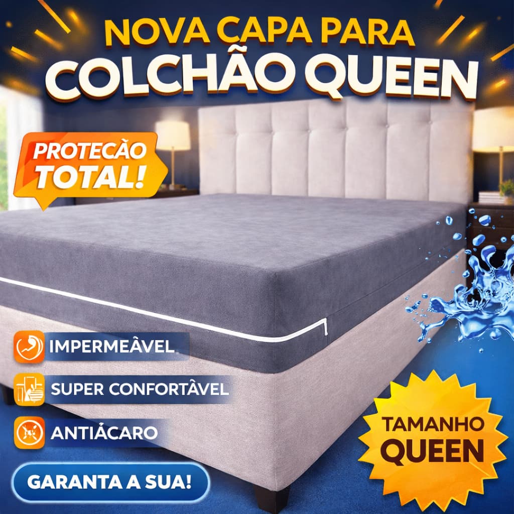 Capa Colchão Queen Zíper Impermeável Malha Algodão Protetor Reforçado Antiácaro Macio 30cm Altura