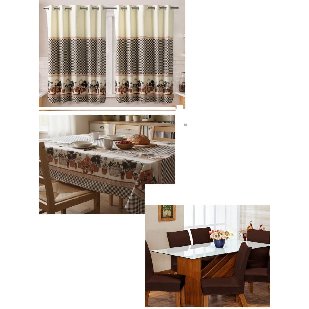 Kit cozinha Toalha de Mesa/ Cortina Janela/ capa de cadeira (4/6 e 8 Lugares)