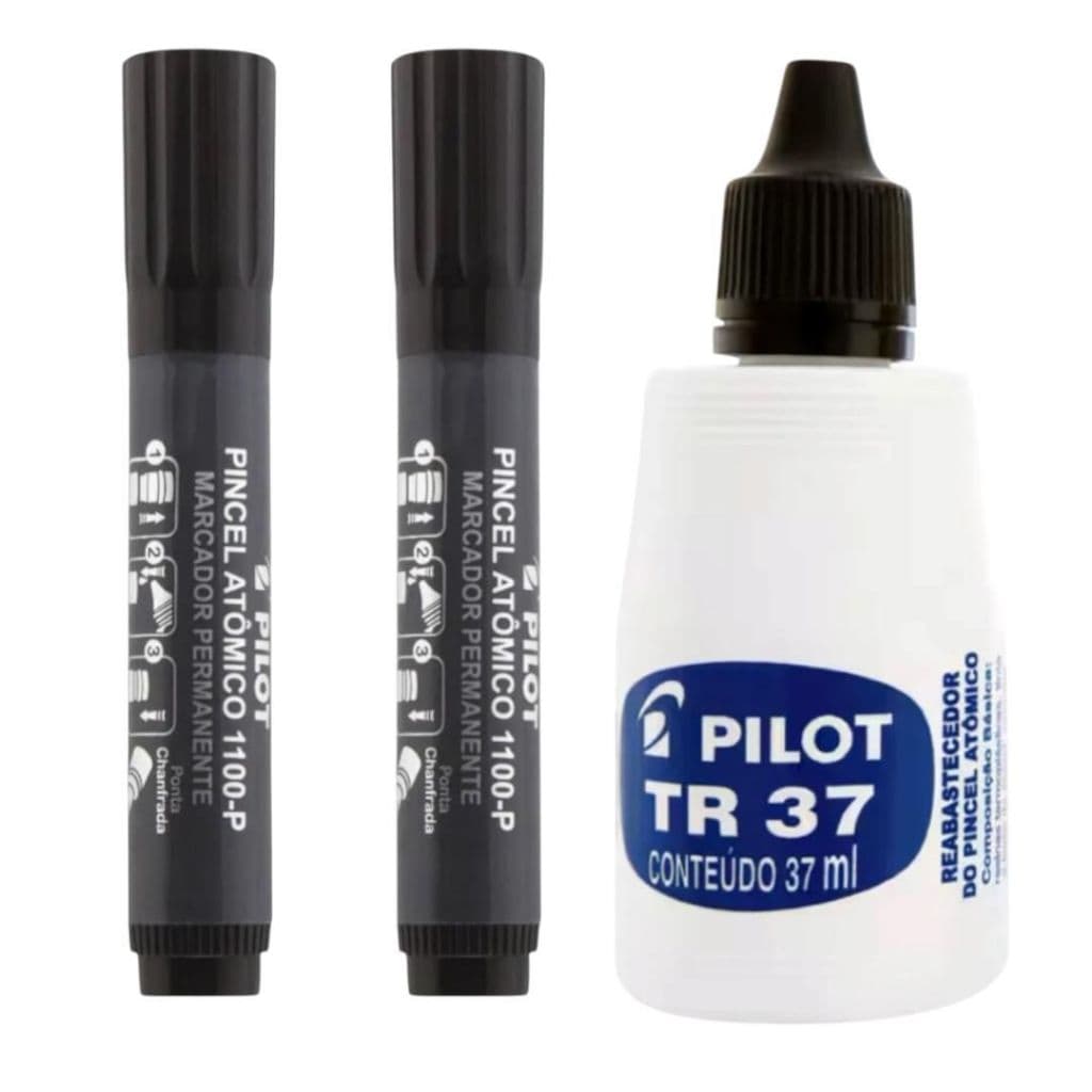 Kit 2 Marcador Pincel Atômico Pilot 1100-p +1 tinta Reabastecedor 37 ml
