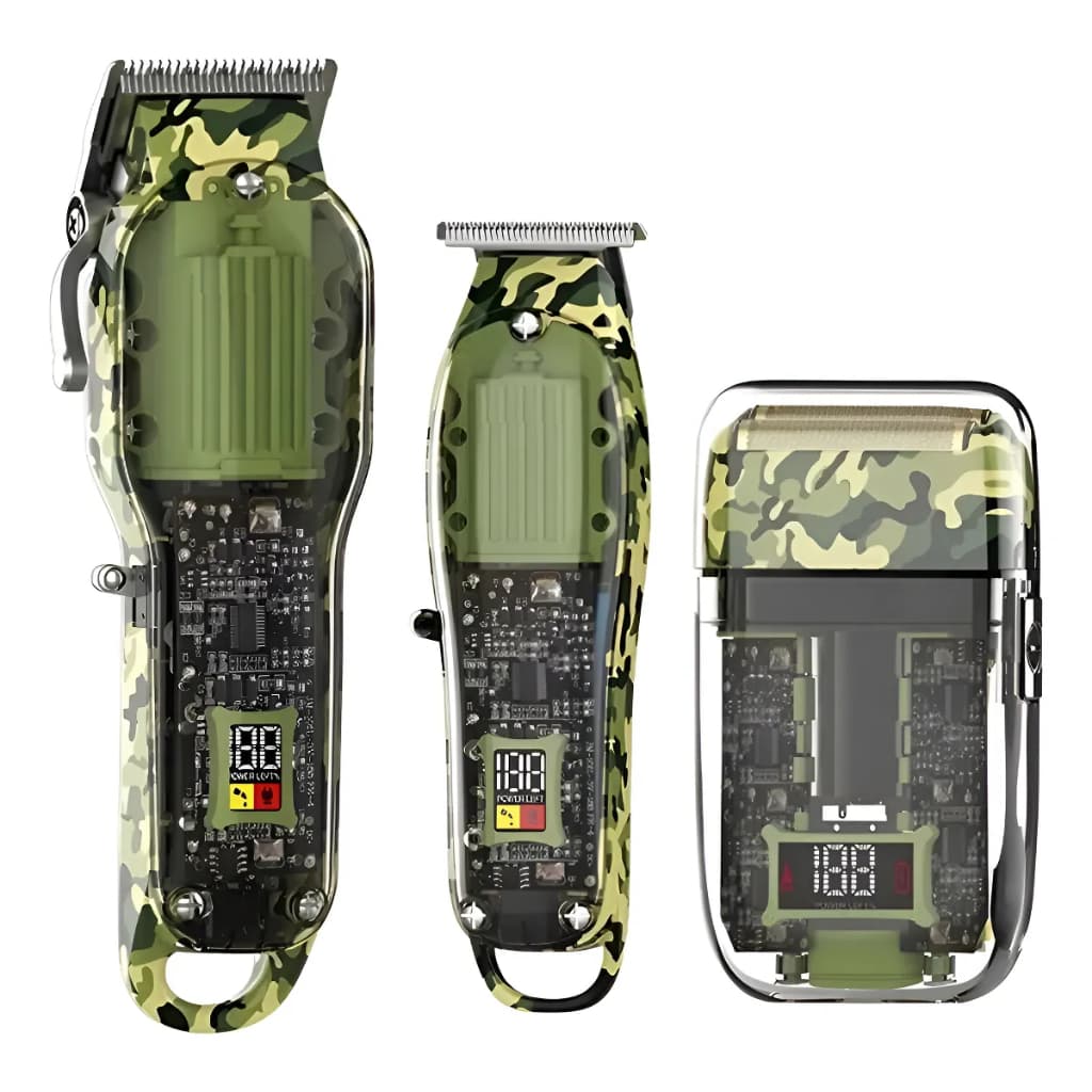 Kit 3 Máquinas Kemei Camuflada Transparente Km-1926 Km-1928 Km-tx7 Profissional