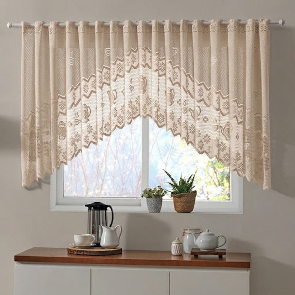 Cortina Renda Cascata Bule Café 3,00x1,00m Bege