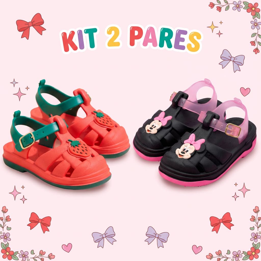 Kit 2 Sandálias Papete Infantil Menina Leves e Confortáveis Para O Dia a Dia