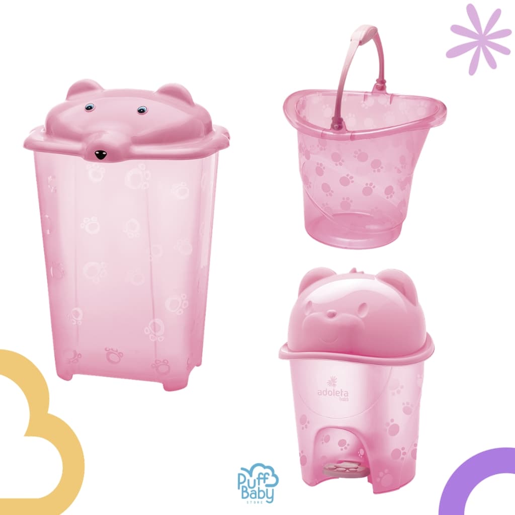 Lixeira com pedal 6,5 L ursinho Cesto roupa 44 Litros Balde água