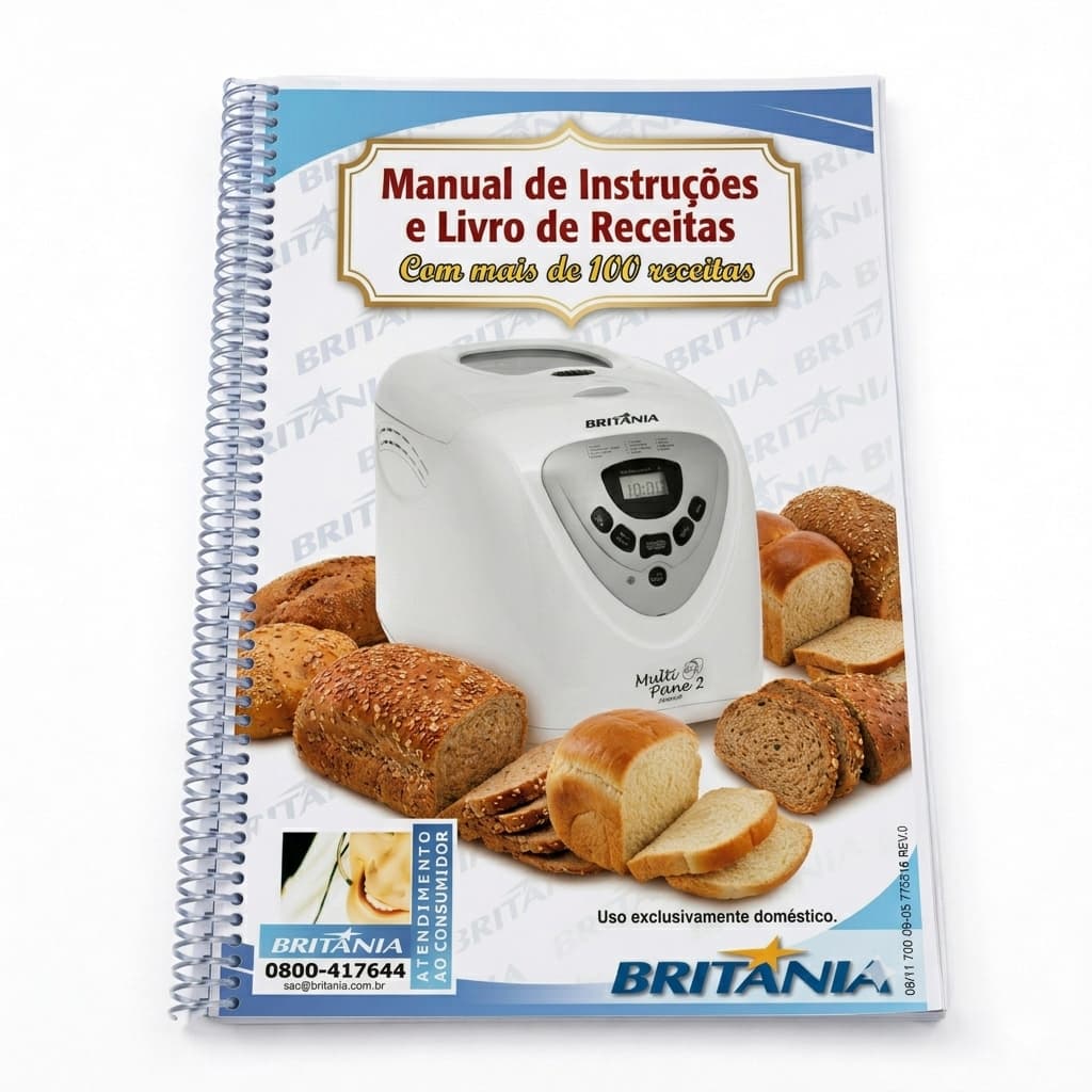Manual Panificadora Britânia + Livro Receitas A4 Encadernado 100 Receitas Fácil e leitura fácil