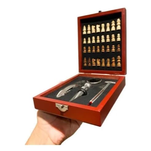 Kit Acessórios Vinho Abridor Presente Criativo Jogo Xadrez