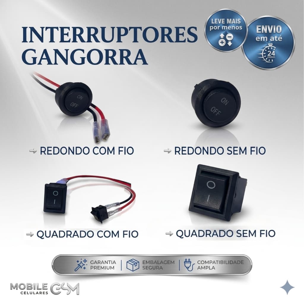 Interruptor Chavinha Star Stop Botão Liga e Desliga Gangorra com Fio Quadrado Pequeno Qualidade