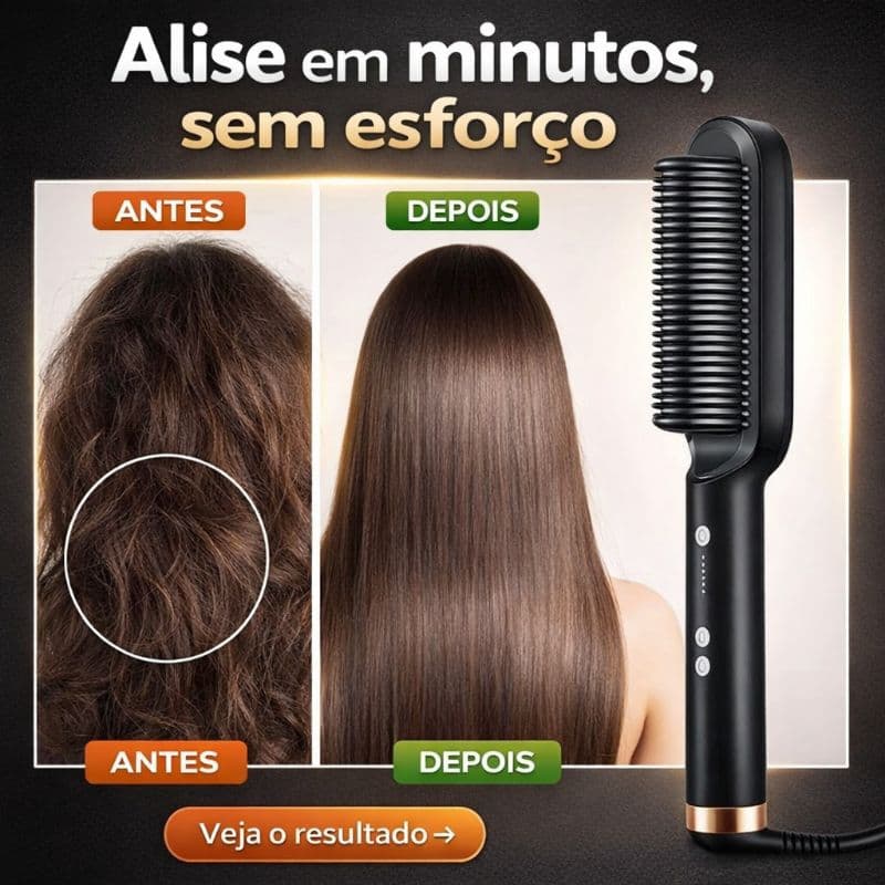 Escova Alisadora Elétrica Bivolt 5 em 1 Cerâmica Anti Frizz 45W Temperatura Ajustável Preto