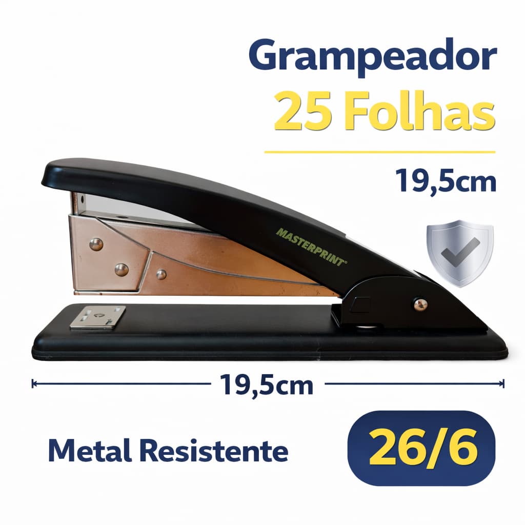 Grampeador de Papel Grande de Metal até 25 Folhas Resistente 19,5 cm Grampos 26/6 Masterprint Mp400 100%ORIGINAL