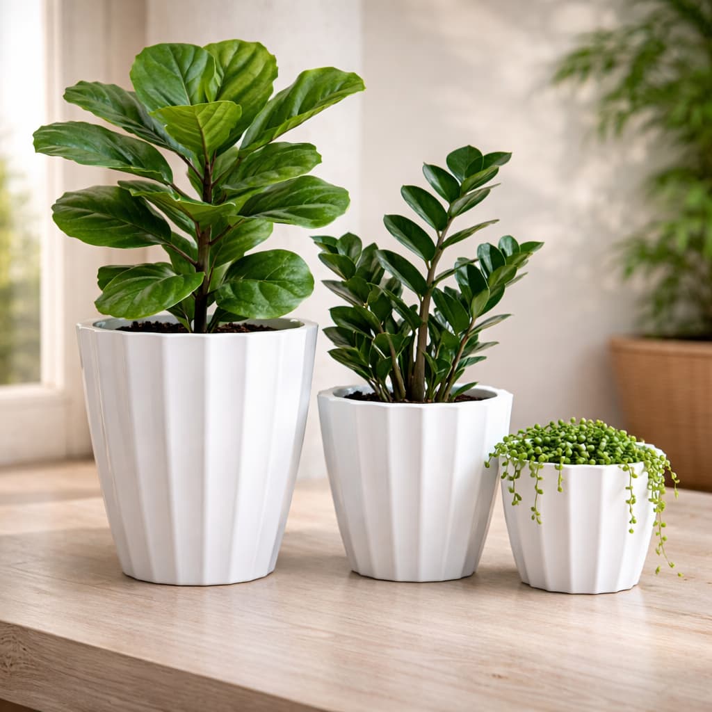 Kit Jogo 3 Vasos de Plantas e Flores Decorativos Injetados Cachepô Liso