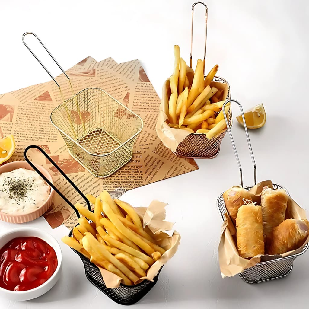 Kit 5 Mini Cesto P/ Fritura Servir Porções Batata Frita Quentes
