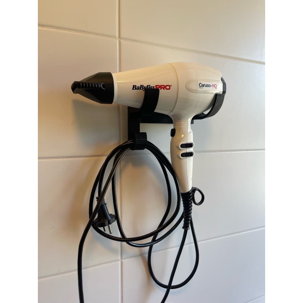 Suporte para Secador de Cabelo Universal Parede – Fixação com Fita Dupla Face ou Parafusos – Branco, Preto e Cappuccino