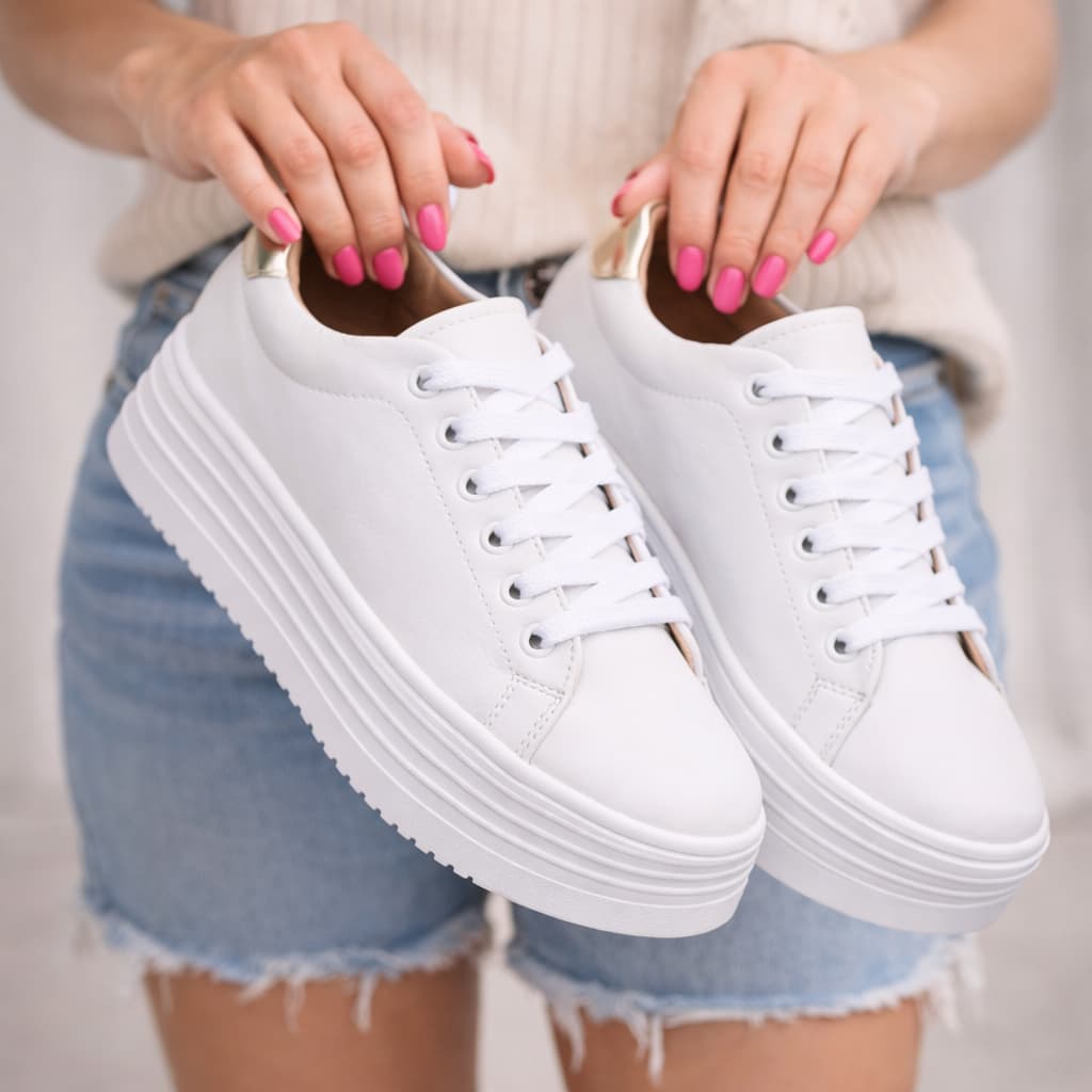 Tenis Feminino Blogueira Casual Plataforma Tênis Branco Sola Alta Sapato Com Cadarço