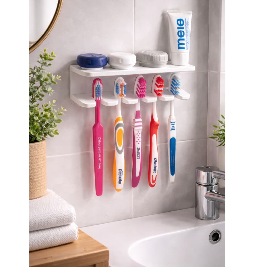 Suporte Porta Escovas de Dente Parede 5 Lugares com Prateleira Organizador Banheiro Moderno