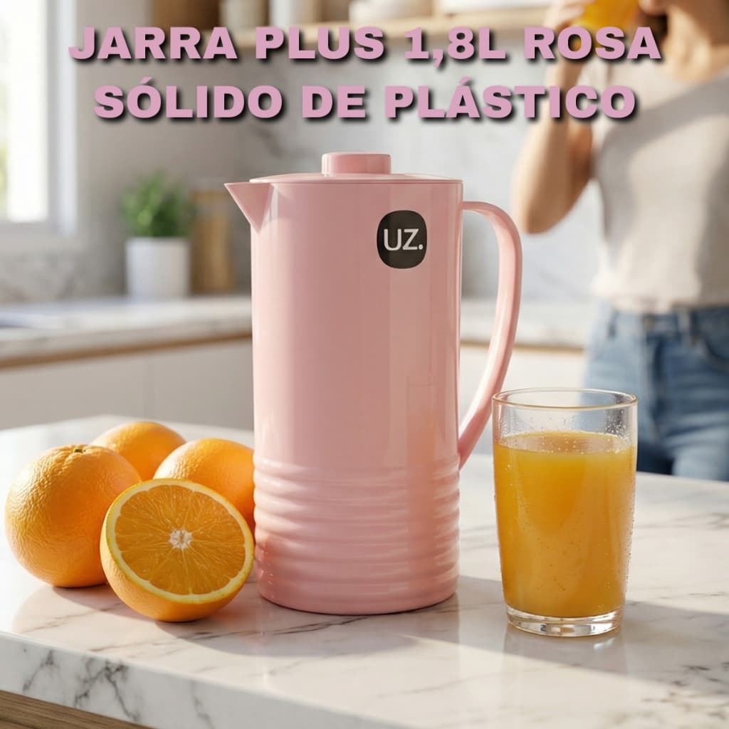 Jarra para Suco Água Plus 1,8 Litros Plástico ROSA Sólido UZ