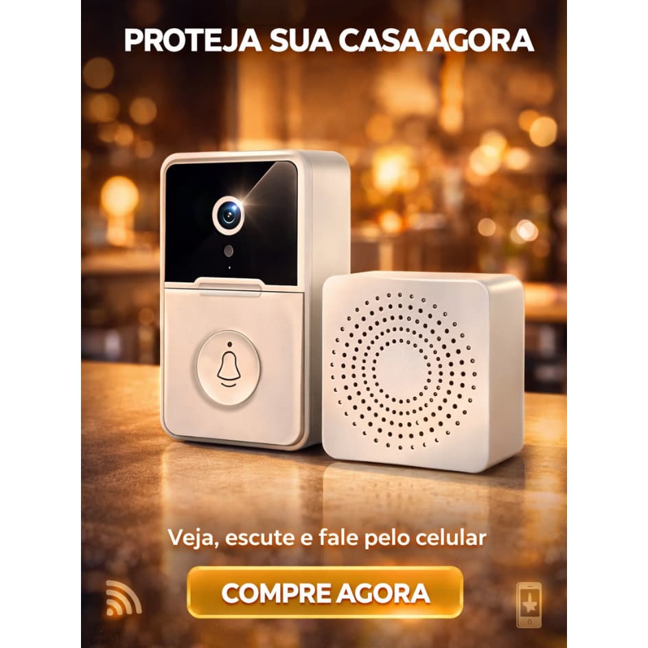 Campainha Interfone Inteligente Com Câmera HD Wifi Sem Fio Video Audio Pelo o Celular Segurança Casa