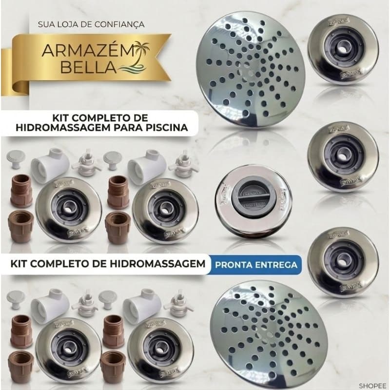 Kit Piscina Alvenaria 6 Dispositivo Hidromassagem Sodramar+ 2 Bico Retorno+ 1 Bico Asp 2 Ralo Fundo