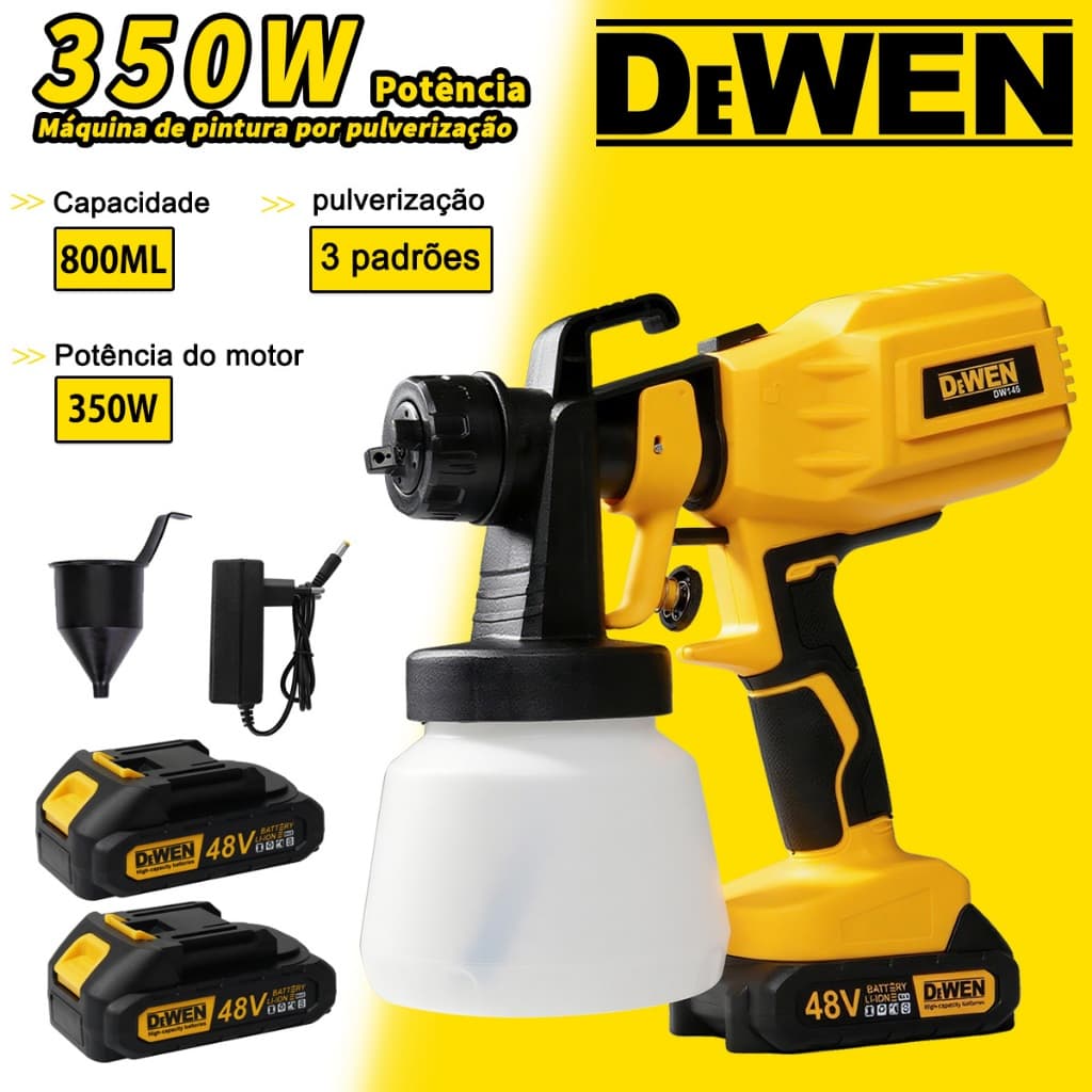 Pulverizadora de Tinta de Elétrica Sem Fio Pintura Profissional 350W，2 Bateria 48v 3 funções 50/60HZ