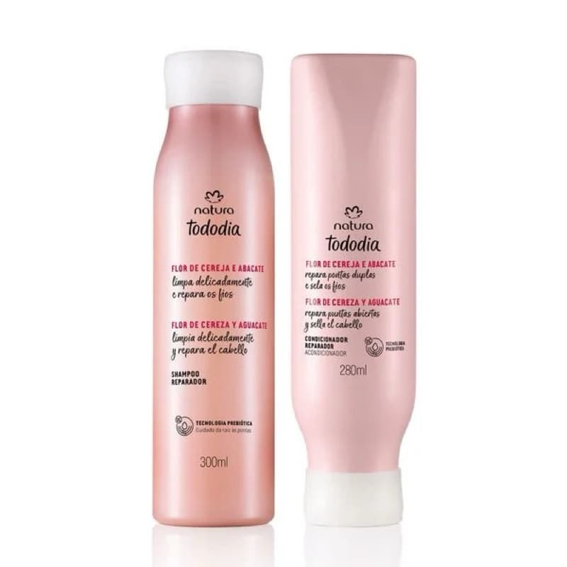 Kit Shampoo + Condicionador +Massageador Capilar Regular ou Refil Flor de cereja e abacate Natura Tododia