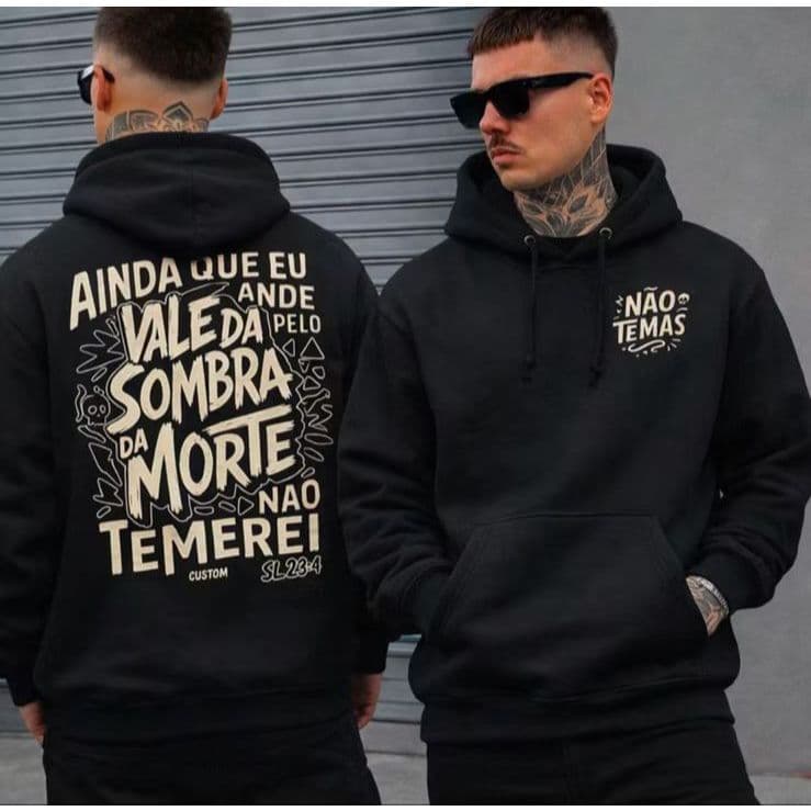 Moletom Religioso Ainda Que Eu Ande Pelo Vale Moleton Cristão Casaco Blusão Frio Bolso Capuz