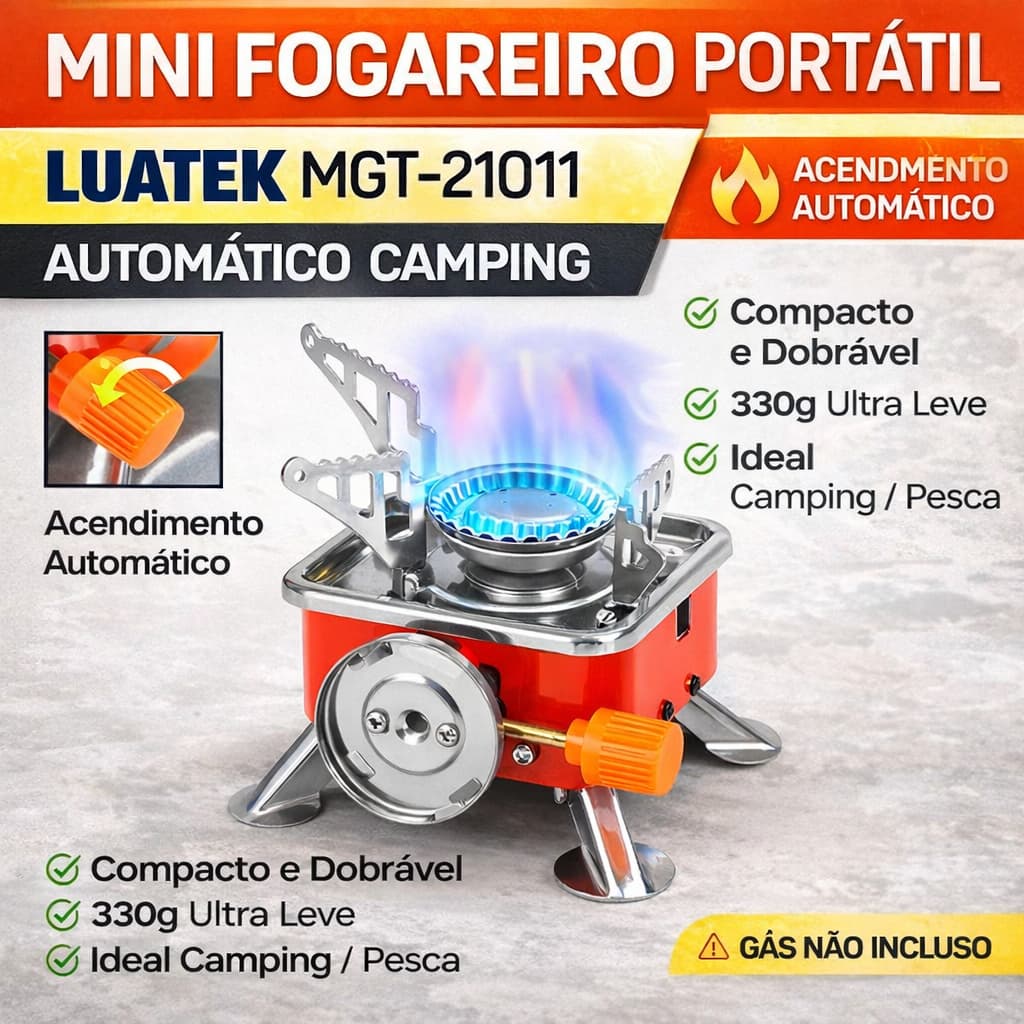 Mini Fogareiro Portátil Luatek MGT-21011 Automático Dobrável Camping