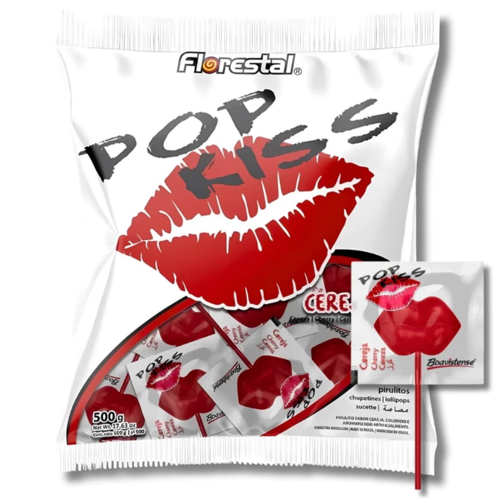 Pirulitos Pop Kiss Cereja C/50 Unidades Florestal Doces Nostálgico Formato De Boca