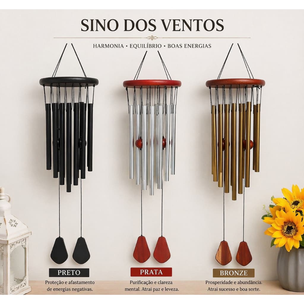 Sino dos Ventos 14 Tubos Decorativo – Harmonia e Boas Energias