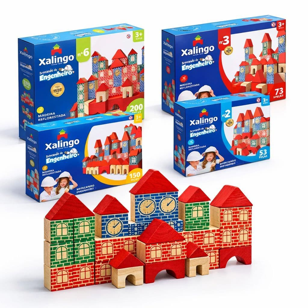 BLOCOS DE MADEIRA CASINHA- Brinquedo Educativo Brincando De Engenheiro Bloco Construção Montar XALINGO