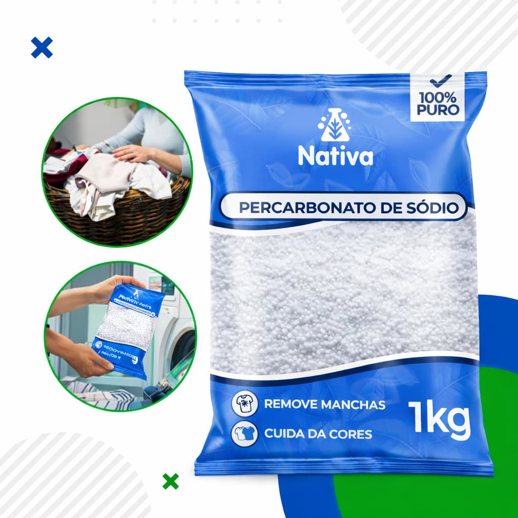 1 Kg Percarbonato De Sódio Alvejante Tira Manchas Roupas Brancas e Coloridas Clareador Pó Sem Cloro Desinfeta Limpeza