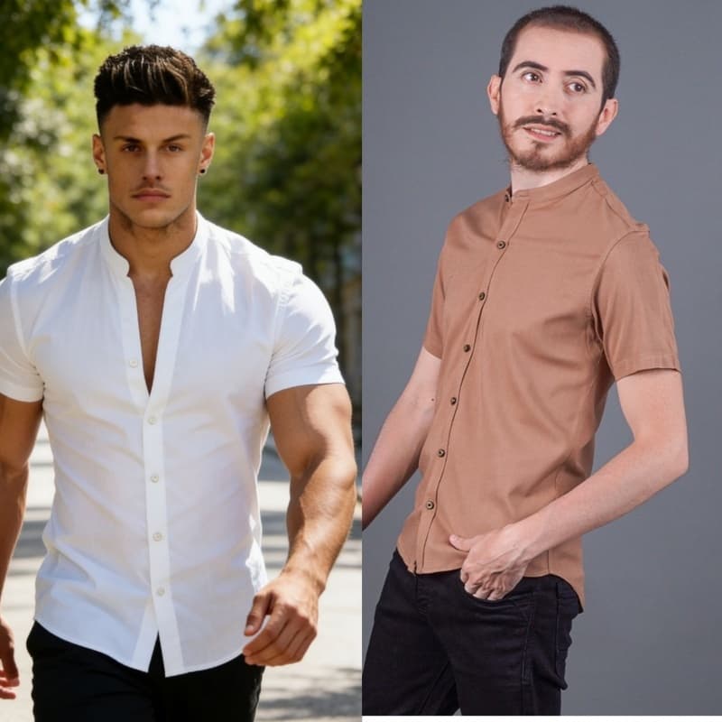 KIT2 Camisa de manga curta com gola alta masculina, camisa casual de verão com botões  Crepnho