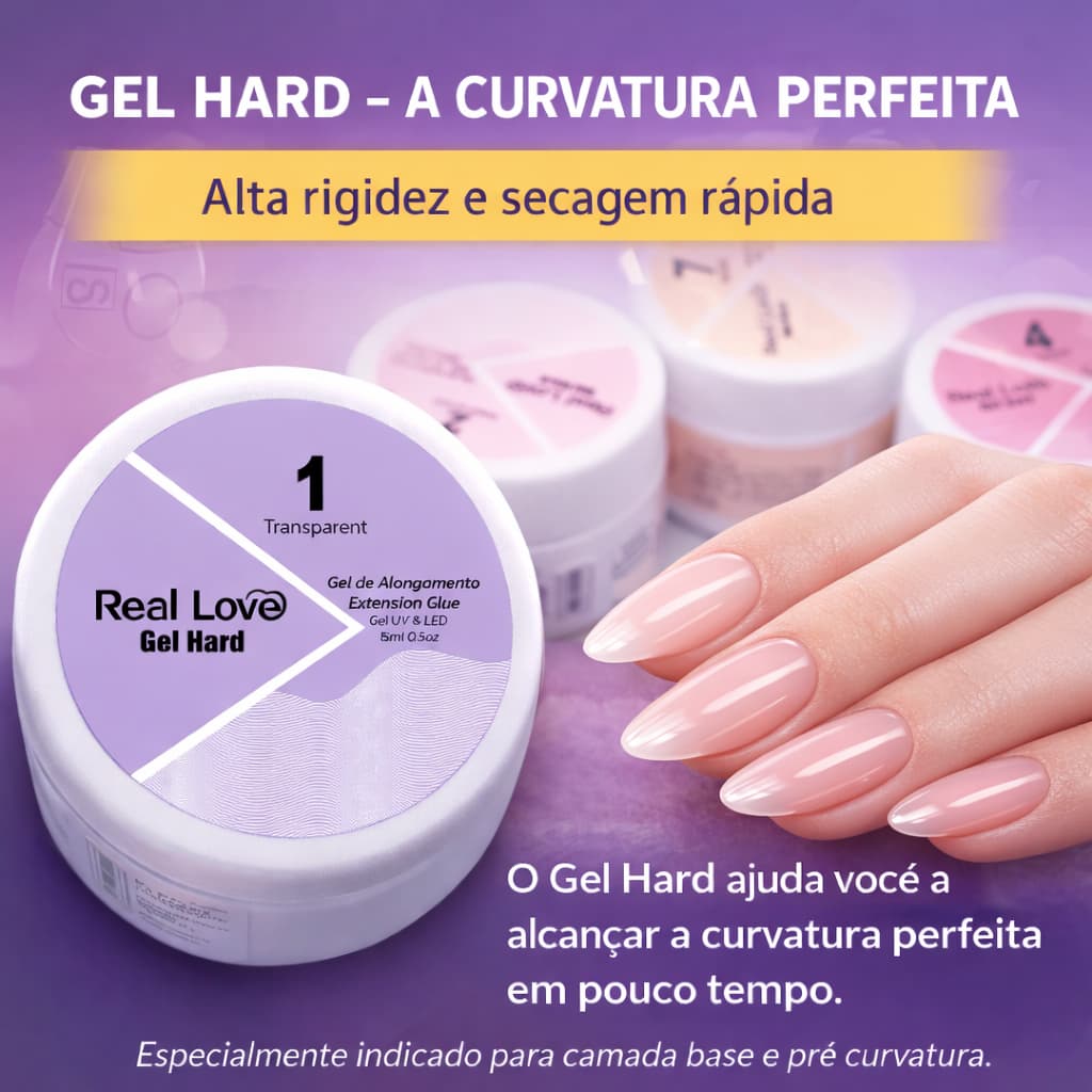 Gel Hard para Unhas Profissional LED/UV 15ml – Alta Rigidez e Curvatura Perfeita