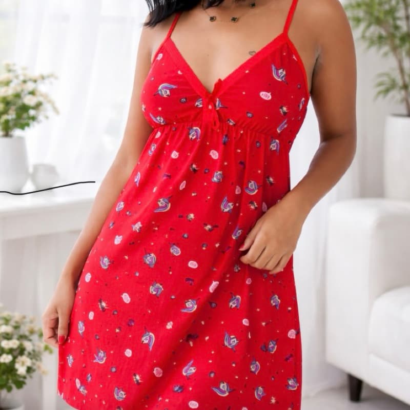 Camisola Feminina Alça Fina Estampada – Confortável, Leve e Sensual para Dormir