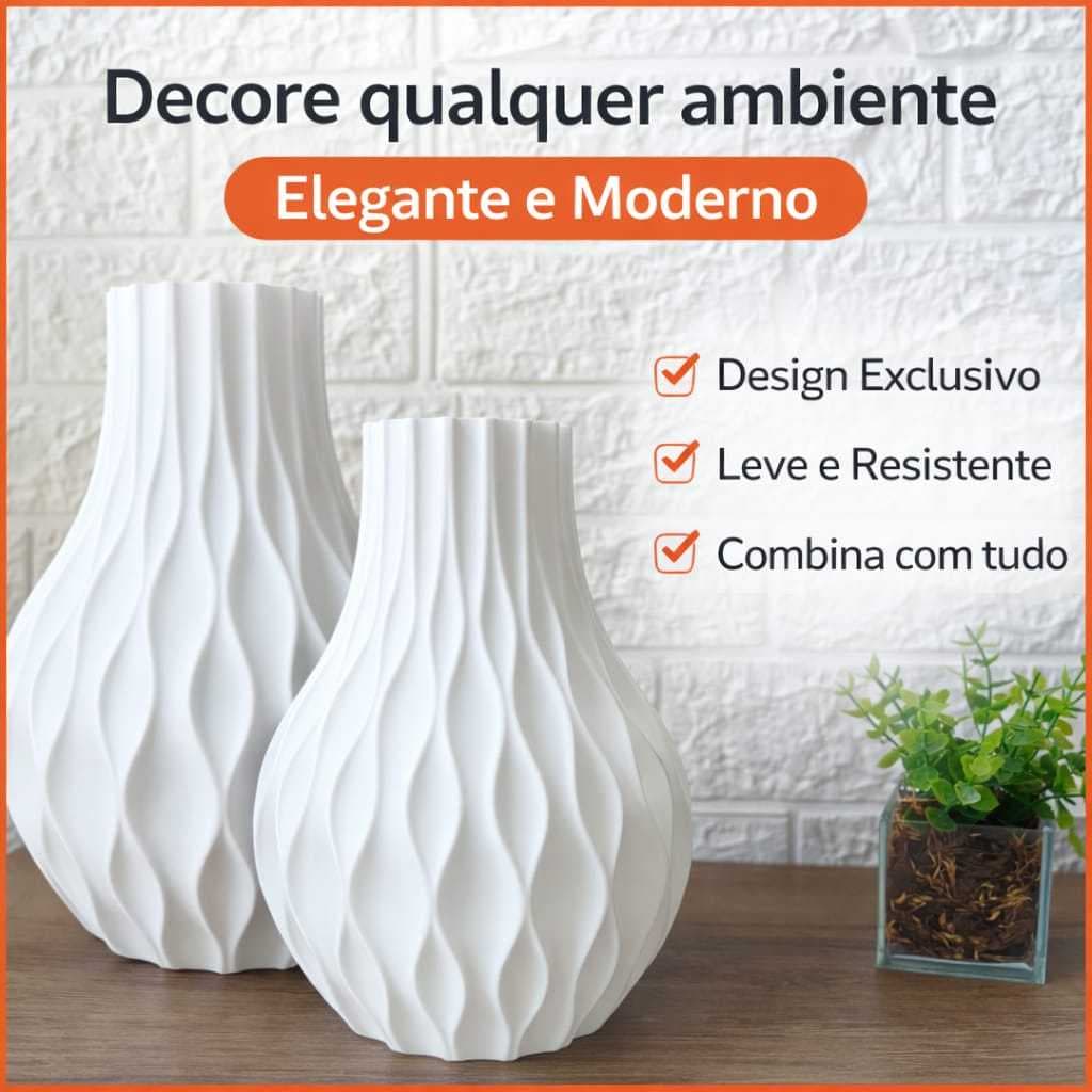 Vaso Decorativo Moderno Branco 3D | Design Elegante para Sala, Quarto e Escritório