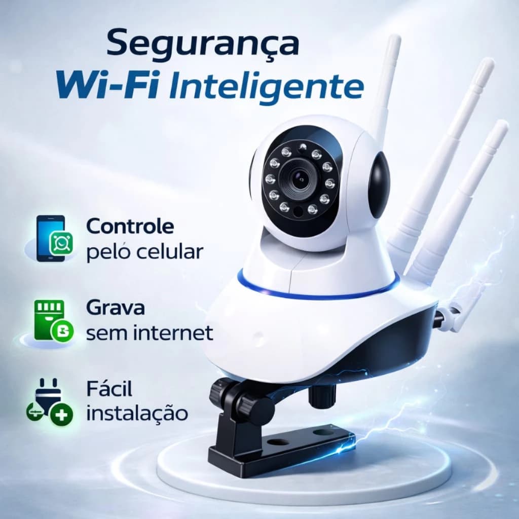 Câmera IP Wi-Fi 360° 3 Antenas 3ª Geração Visão Noturna Branca