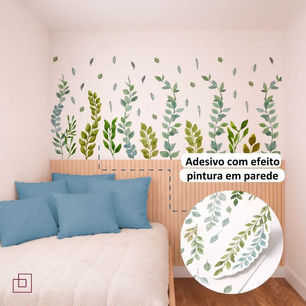 Adesivo Para Parede Folhagem, Safari, Quarto Infantil, Adesivo Transparente Floral, Raminhos