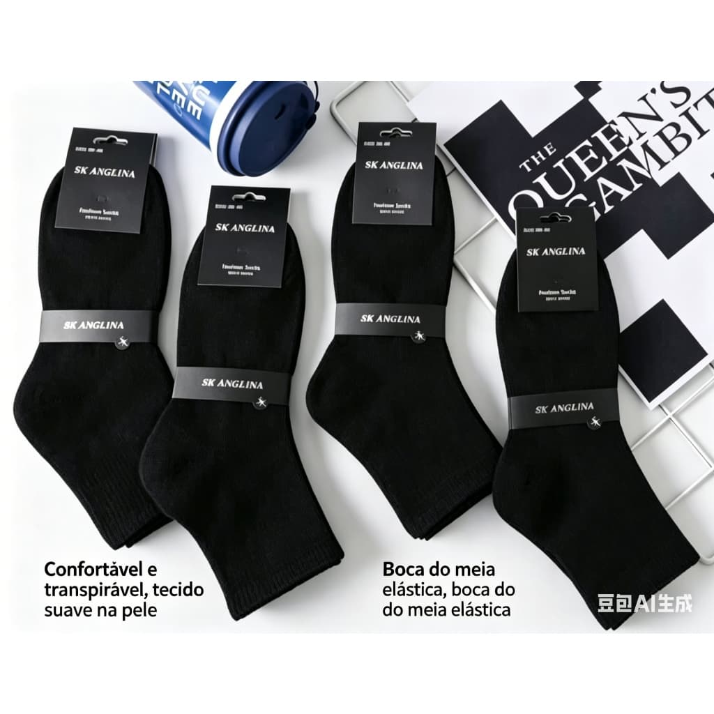 Kit 12/6 pares Meias Masculinas Cano Alto Preto e Branco, Algodão Premium Antiodor, Alta Durabilidade