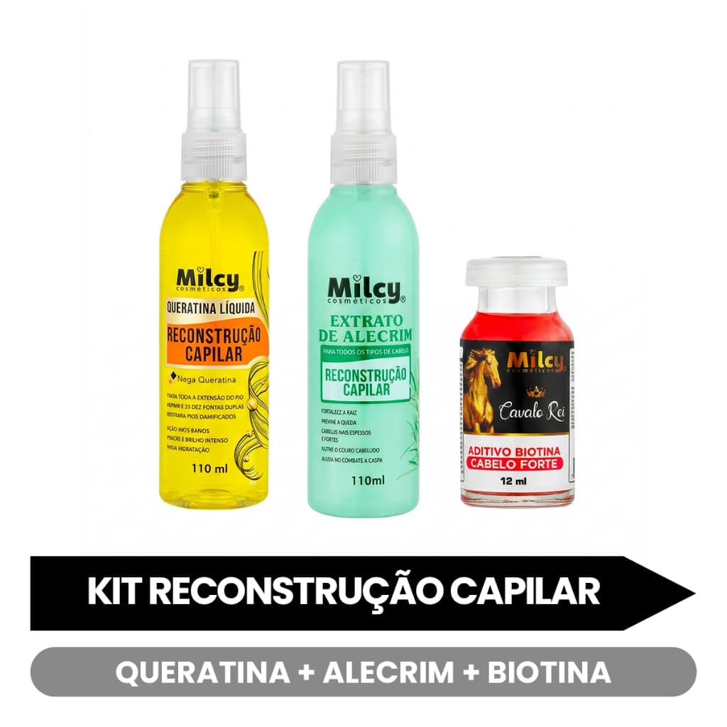 Kit Queratina Líquida + Reconstrutor Capilar Alecrim Reparação Milcy 100ml