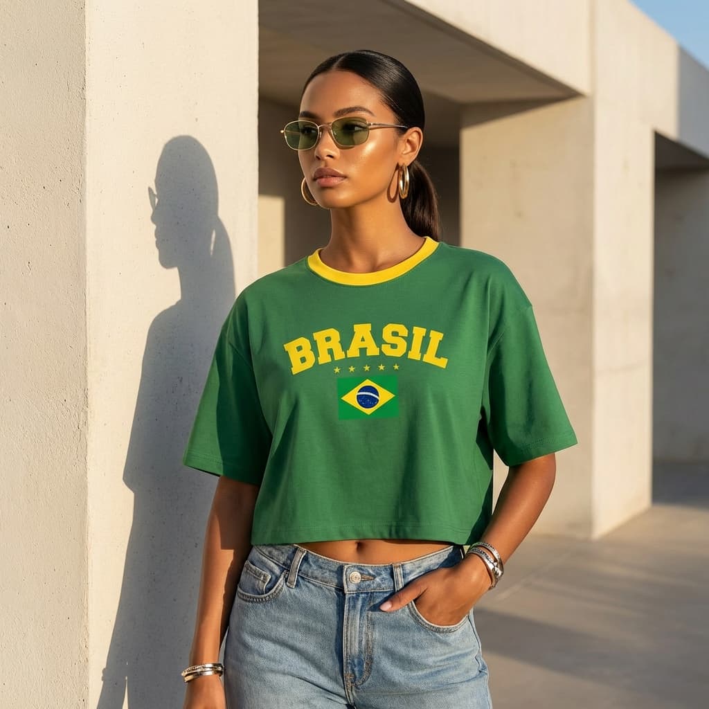 Blusa Cropped Feminina Brasil Larguinho Oversized T-Shirt Básica Blusinha de academia