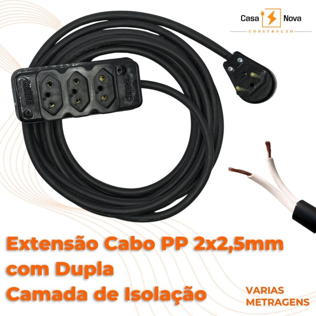 Extensão Elétrica Cabo PP 2X2.50mm - 5/10/15/20/25/30 metros - 10/20A - Bivolt