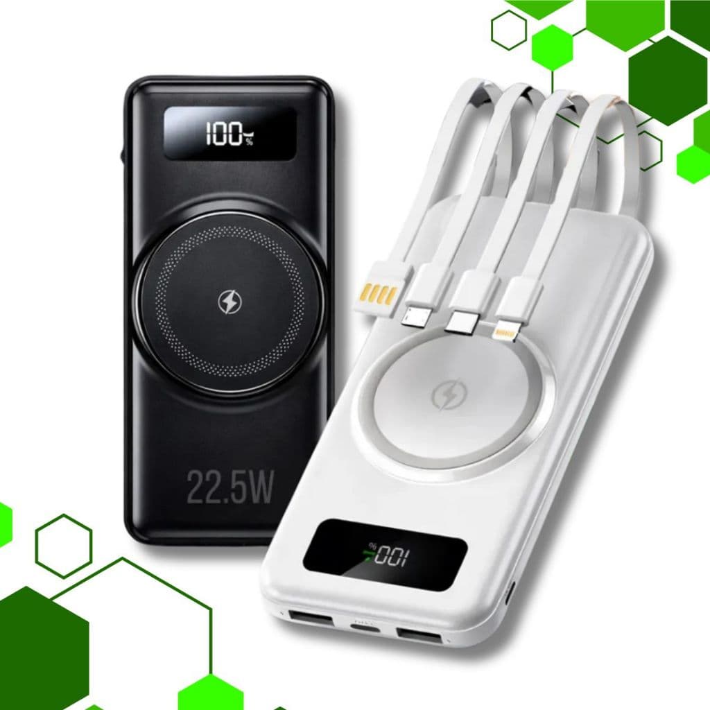 Power Bank 20000mah Carregador Portátil Carga Rápida Por Indução E Cabos Multifuncional