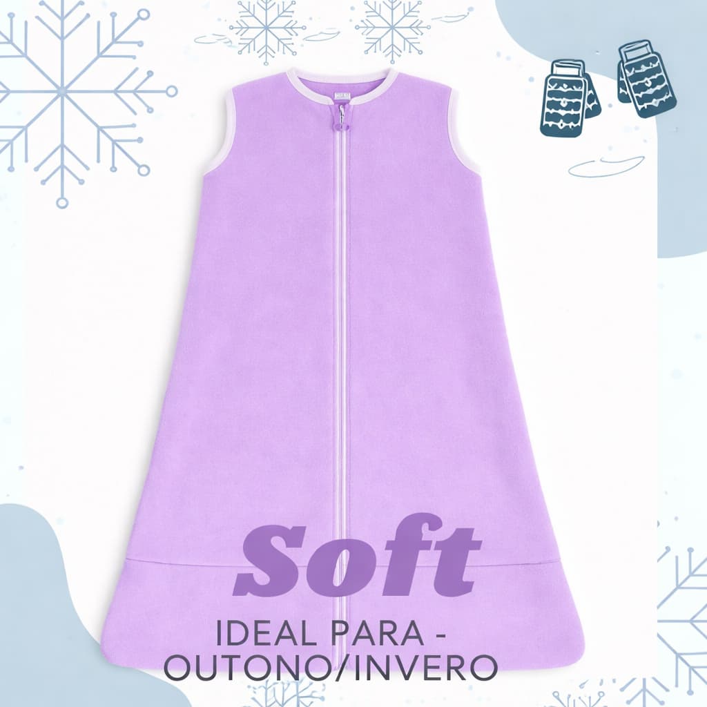 Saco de Dormir Bebê Soft Lilás Inverno Quentinho Casulo com Zíper Soninho de Bebê