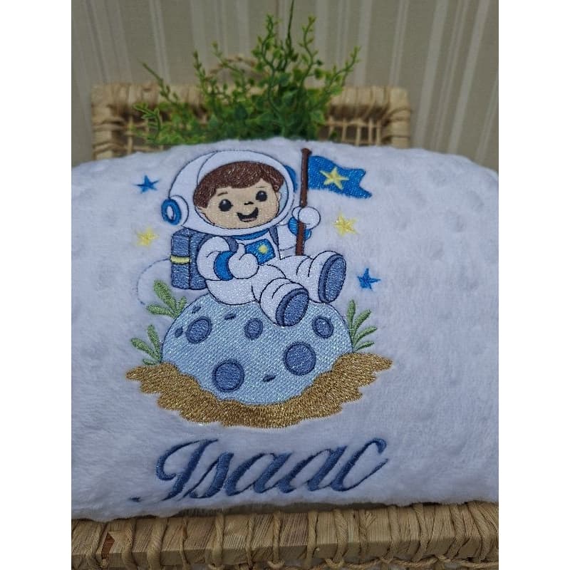 Manta bebê maternidade tecido Fleece pipoquinha forrada Menino personalizada safari ou outro tema