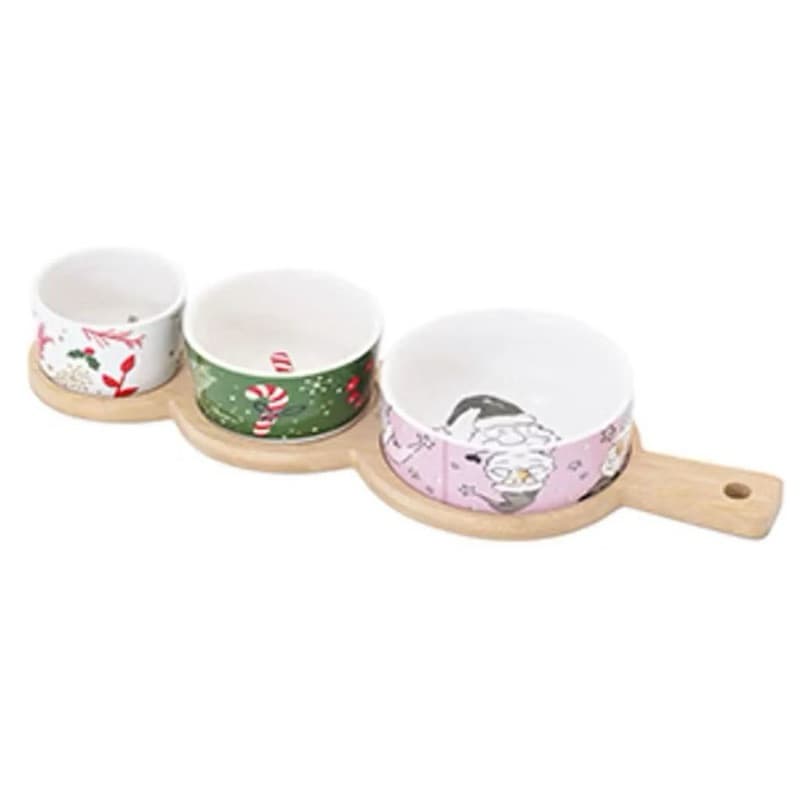 Perisqueira tábua Natal com 3 potes porcelana